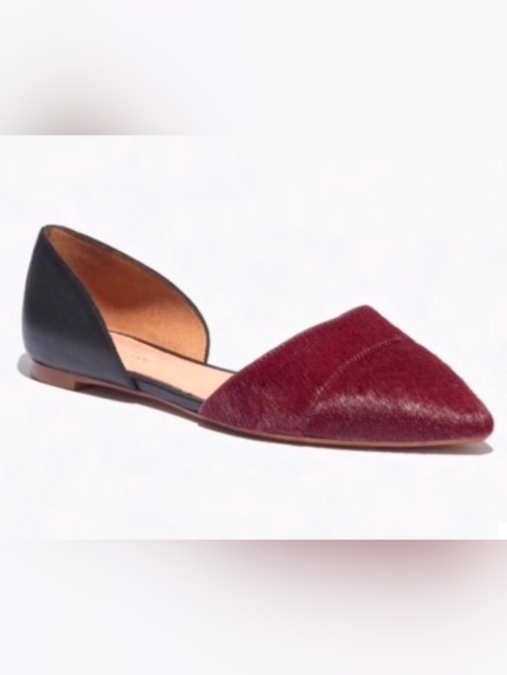 Madewell Two-Tone Pointed Toe D'Orsay Flat - Burgundy/Black Size 8